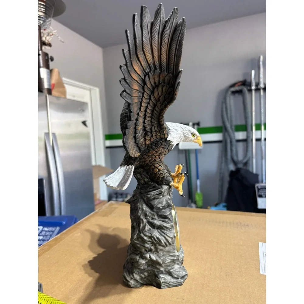 Crosa Vintage Bald Eagle Desk Clock Resin Sculpture 15 Inch Wildlife Decor